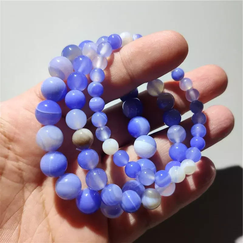 Bracciale in agata con motivo blu in seta naturale bracciale in calcedonio blu per uomo e donna studente coppia BFF cristallo a cerchio singolo