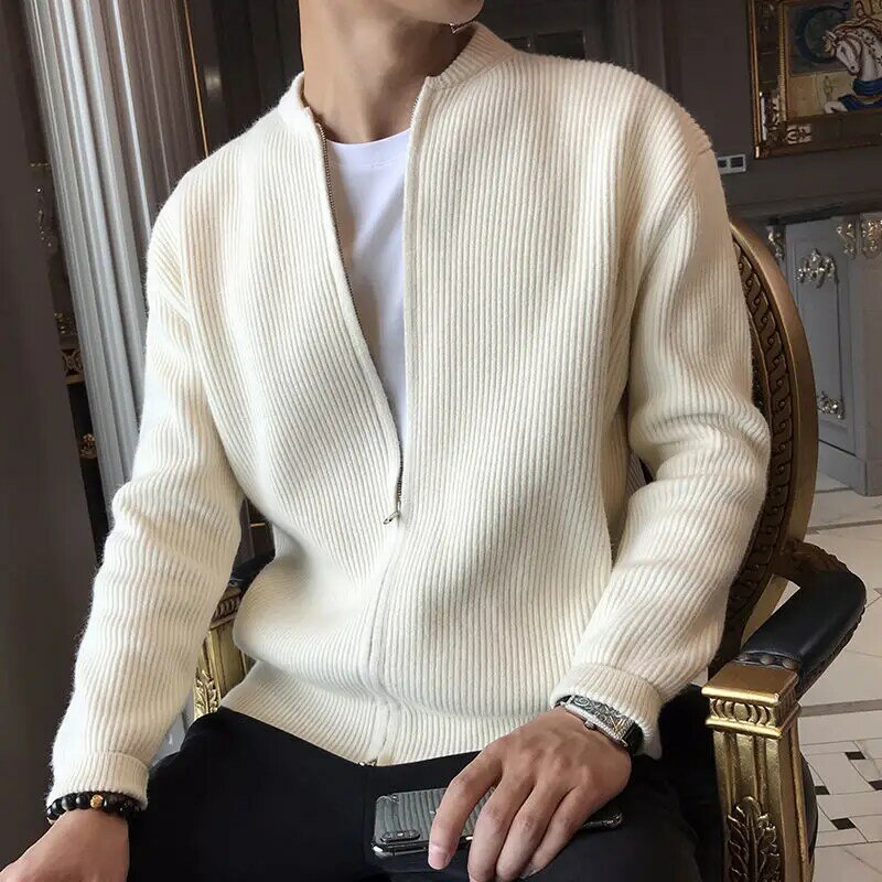 Sweater Coat Men Korean Fashion Zip Up Coat Men Casual Knitted Sweater Street Wear Tops Slim Fit Youth Clothes Mens Jacket