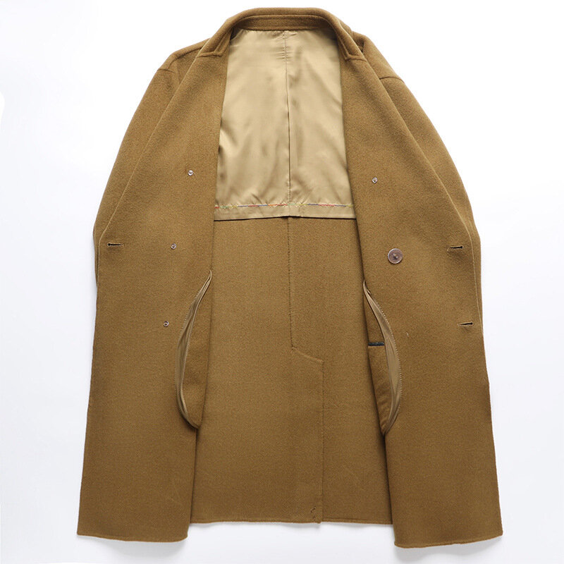 Красивое однотонное мужское длинное шерстяное теплое пальто с двубортным воротником осень-зима пальто для повседневной деловой одежды