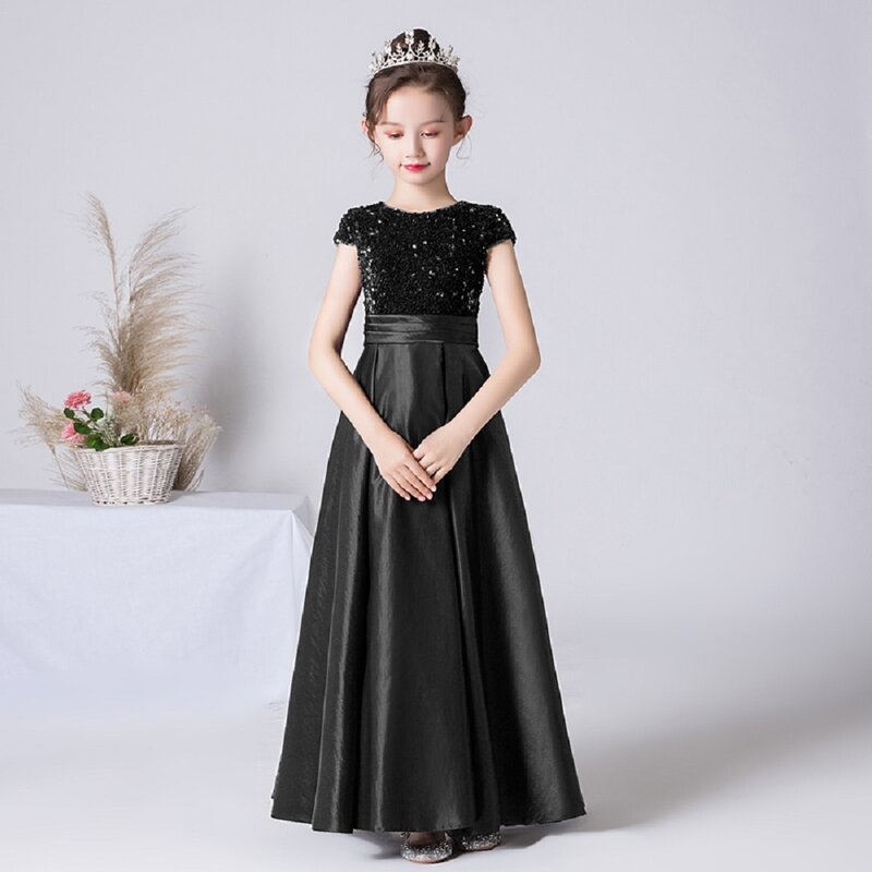 Dideyttawl Real Photos Satin Sequin Girl Party Dresses Princess Junior Concert Birthday Formal Banquet Gown Christmas