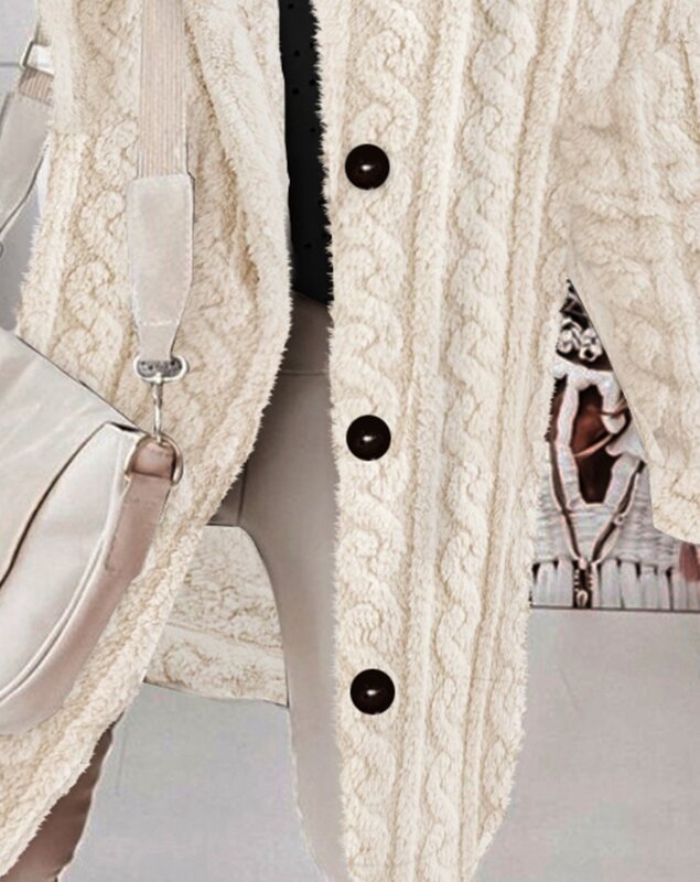 Cardigan de malha manga comprida feminino, casaco solto com capuz, casaco de lã, textura fuzzy, abotoado, extragrande, outono, inverno, 2023