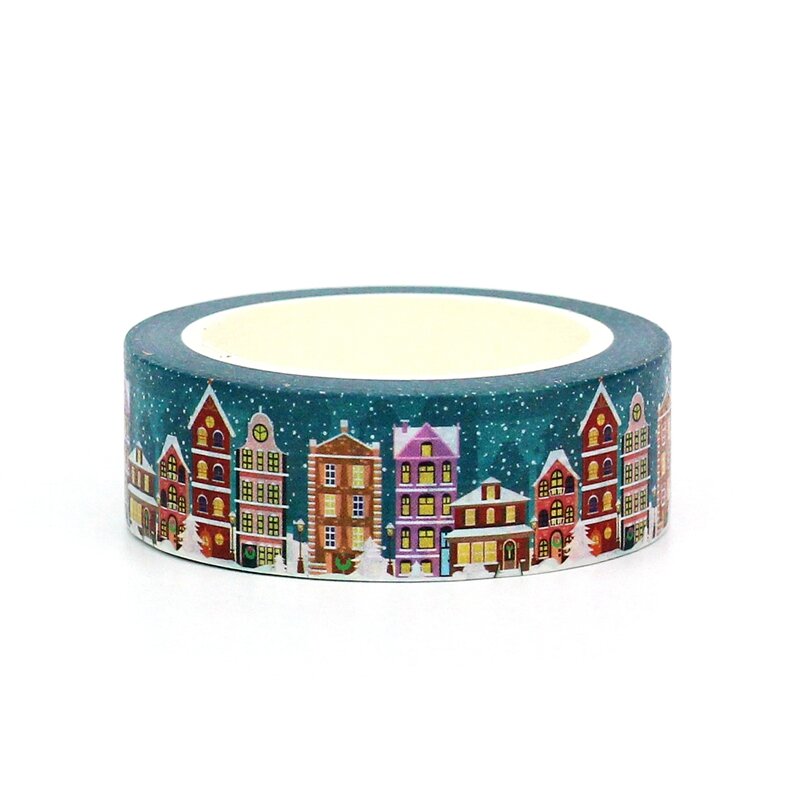 Cinta adhesiva Washi para diario, cinta decorativa azul de 10M para Navidad y casa de nieve, papelería bonita, 1 ud., novedad de 2023