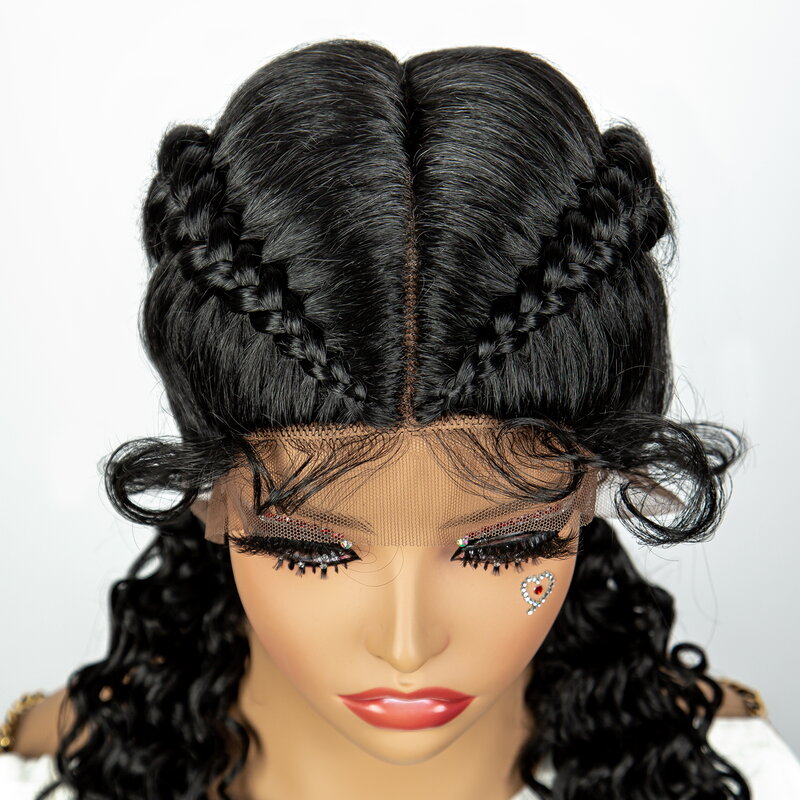 Peruca de cabelo encaracolado sintético para mulher africana, torção frontal Cornrow, perucas afro frontal, frente de renda, onda de água, boxe