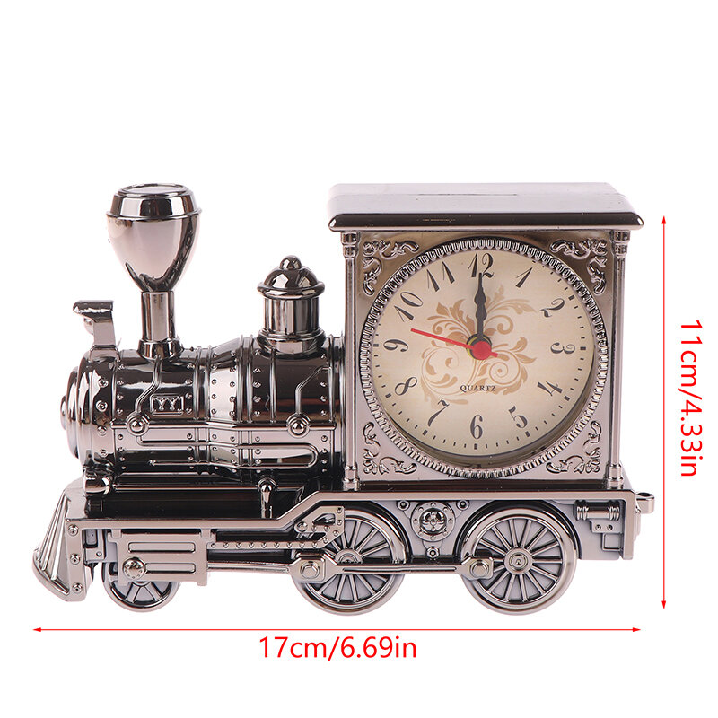 Reloj despertador de tren locomotor creativo, diseño de motor antiguo, adornos de decoración de escritorio de mesa