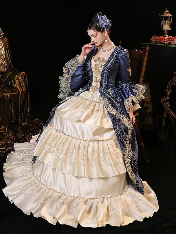 GUXQD 고급 중세 코트 여성용 이브닝 드레스, 빛나는 스팽글 가장 무도회 극장, 빅토리아 르네상스 무도회 파티 가운