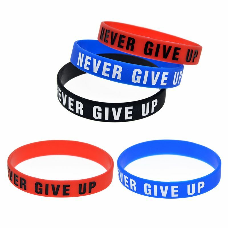 Motivational Silicone Wristband Never Give Up Colored Lettering Inspirational Bracelet Elastic Sports Rubber Band Drop Shipping