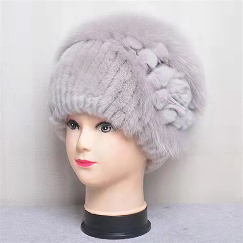 New 2023 Women's Fur Hat Winter Natural Rex Rabbit Hair Knitted Warm Hat Luxury Thickened Warm Fashion Soft Ear Protection Hat