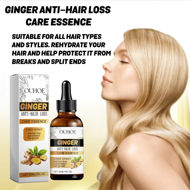 Serum penumbuh rambut jahe, Anti rambut rontok meningkatkan mengeriting mencegah kebotakan, perawatan kulit kepala perbaikan, minyak esensial nutrisi halus