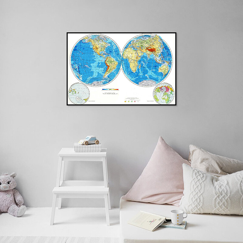 84x59cm Canvas Russian Geographic Map of The World Small Personalized Atlas Poster Decoration for School Office Home Supplies