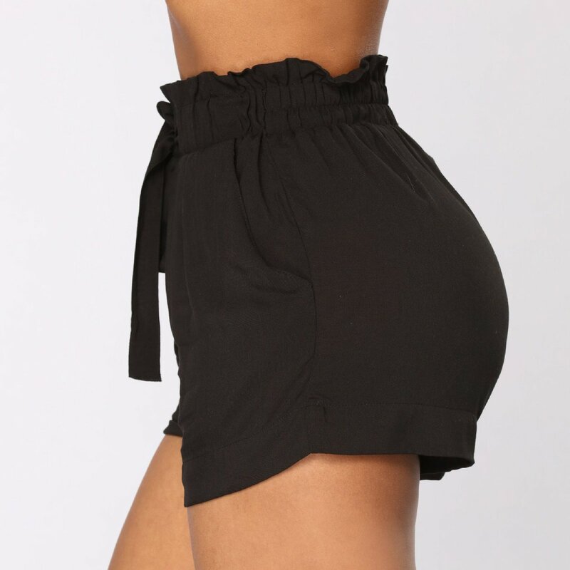 High Waisted Ruffle Shorts Belt Tie Elastic Waist Summer Beach Short With Pockets Elegant Office-Lady Wide Leg Shorts Streetwear