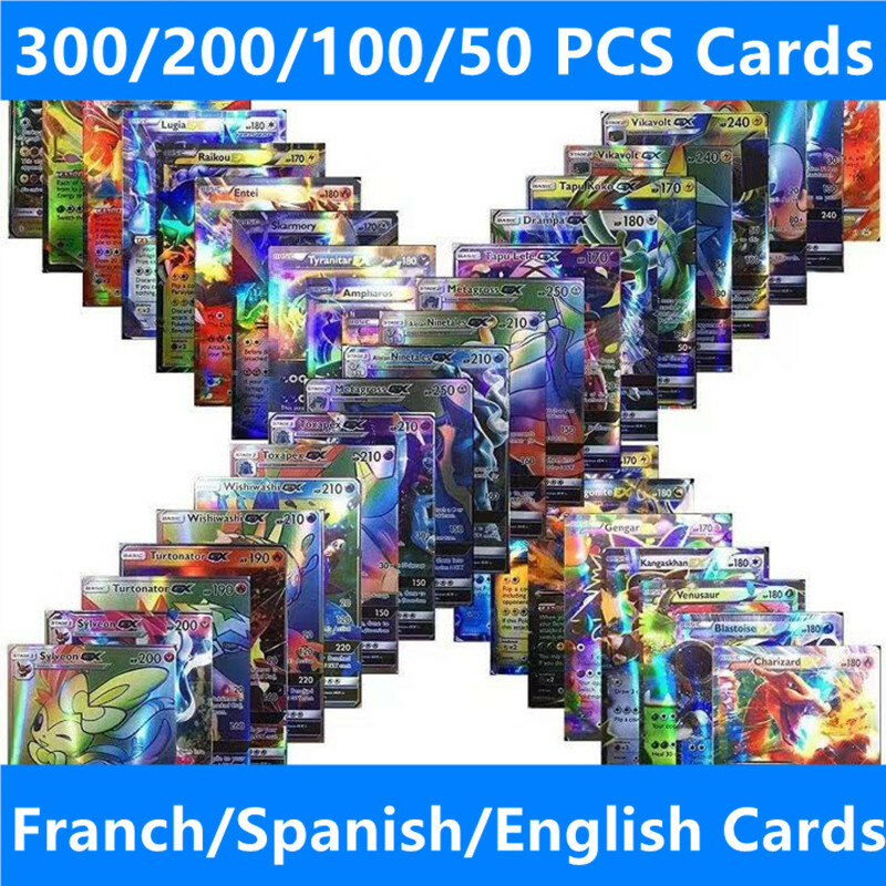5-300ชิ้นสเปนฝรั่งเศสอังกฤษเยอรมันการ์ดอิตาลี cartas Pokemon francaise การ์ดสเปนที่มี100 300 G X 300 V VMAX