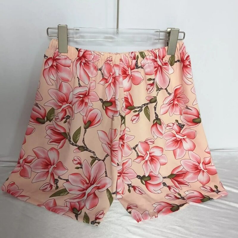 Length 45cm Floral Print Women's Shorts Sleeping Loose Sexy Yoga Shorts Fitness Training Gym Plus Size Bottoms