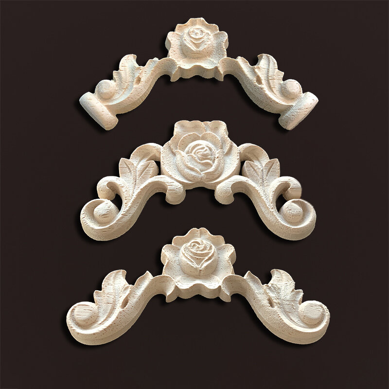 Wood carving onlays rose appliques Decals for wood furniture Antique home decor Wood furniture decoration Wood flower crafting
