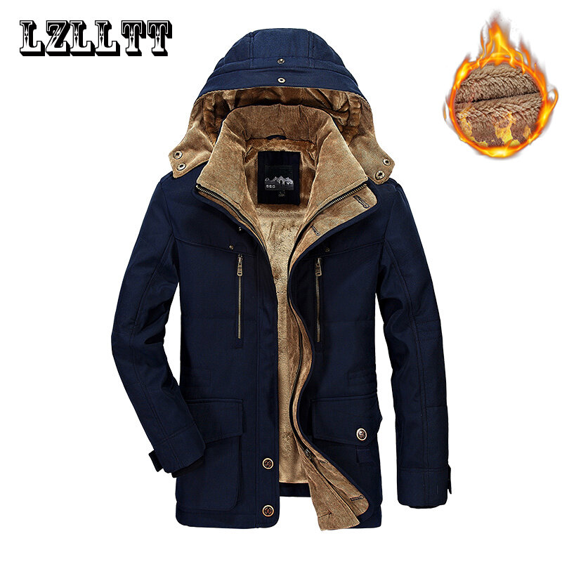남성용 따뜻한 겨울 파카, 양털 탈부착 모자 재킷, 캐주얼 코튼, 야외 모피 트렌치, 패딩 재킷 코트, 7XL