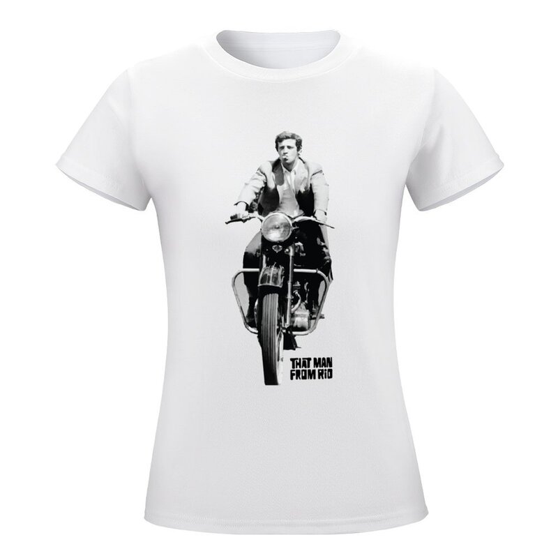 Jean Paul Belmondo camisetas gráficas para mulheres, tops plus size, roupas hippie, camisas de gato