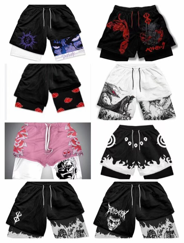 Men's and women's animated gym shorts, breathable sports training compression shorts, Dragon Ball Naruto, one piece, 3D print, 2