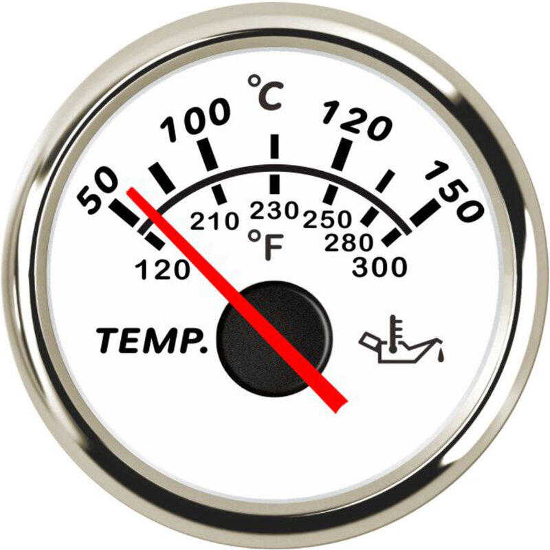 มิเตอร์วัดอุณหภูมิน้ำมันเรือกันน้ำอเนกประสงค์ขนาด52มม. 50-150 ℃ พร้อมไฟแบ็คไลท์สีแดง12V 24V สำหรับรถยนต์เรือยอชท์