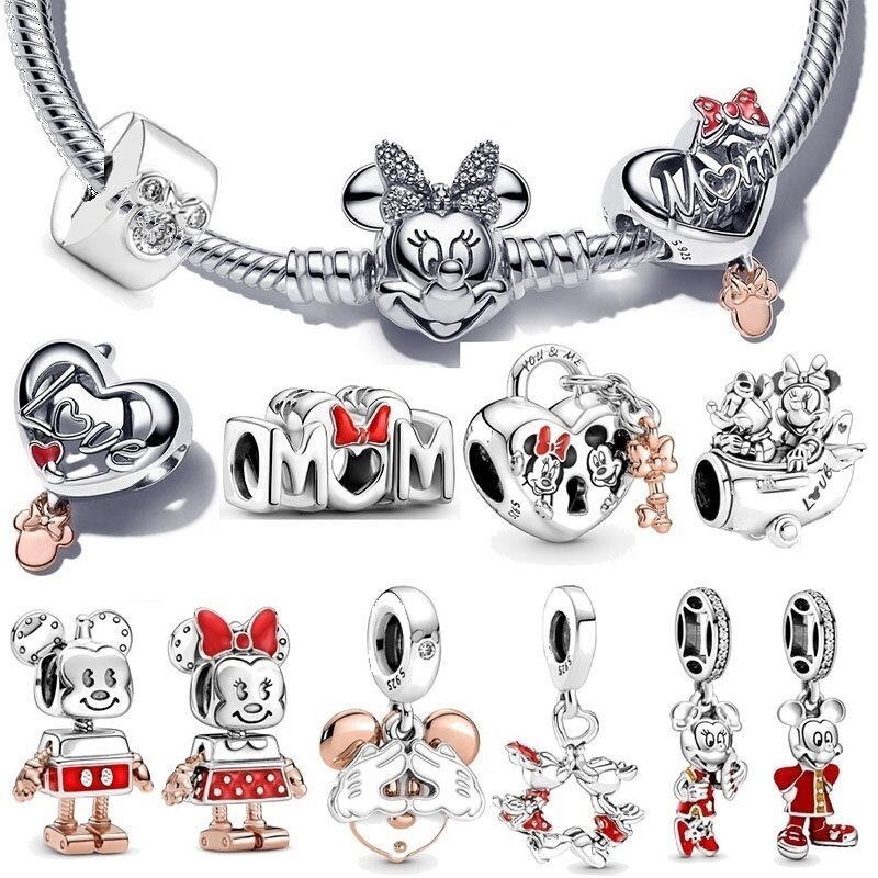 Disney-Mickey Mouse Charme para Pandora Pulseira, Minnie Beads, 925 prata esterlina, pingente original, presente da jóia, novo