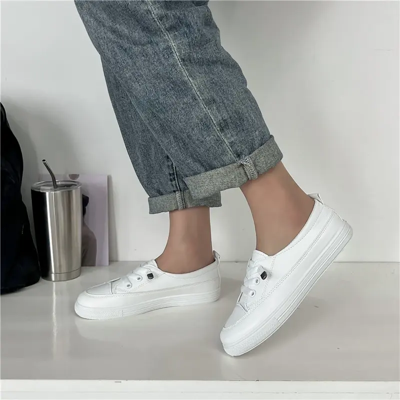 Low Platform Sneakers Women Shoes Female Pu Leather Walking Sneakers Loafers White Flat Slip on Vulcanize Casual Shoes 2024
