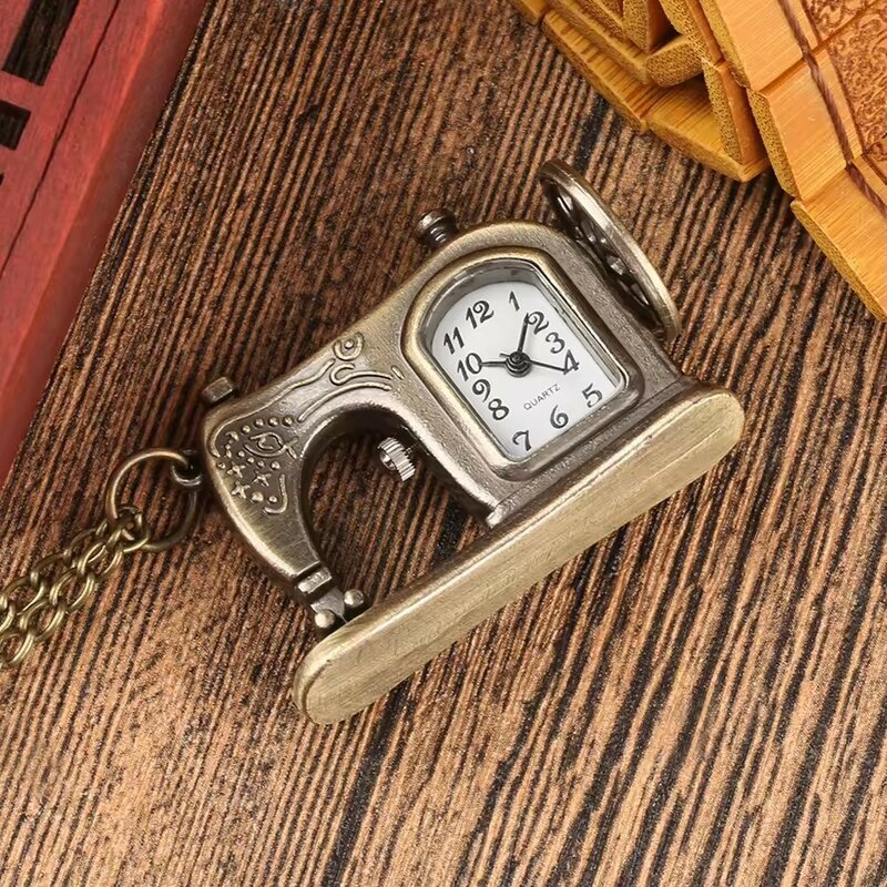 Vintage Small Palace Sewing Machine Pocket Watch, European and N Style, Sweater Chain, Ornaments, Female, Students, Cute