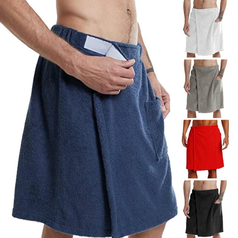Bath Towel Men's Adjustable Elastic Waist Bathrobe Towel with Pocket for Outdoor Sports Gym Spa Comfortable Homewear Nightgown