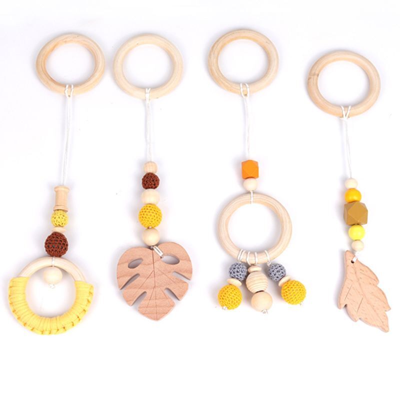 Mordedor de madera natural Montessori para bebé, juguete mordedor Molar para dentición infantil, accesorios, collar de anillo de madera, 10 piezas