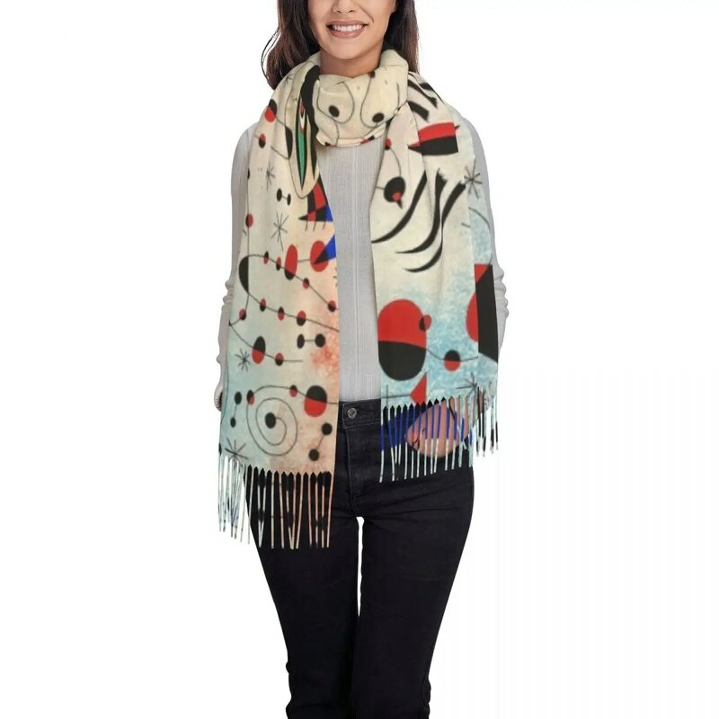Luksusowe Ciphers i konstelacje zakochane w szaliku z chwostem zimowa, jesienna, ciepła chusta z szalikiem Lady Joan Miro