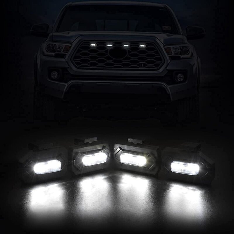 Luzes LED Front Grill para Toyota Tacoma Raptor TRD, esporte Off Road, lâmpada de grelha externa, luz branca, 2020, 2021, 4pcs