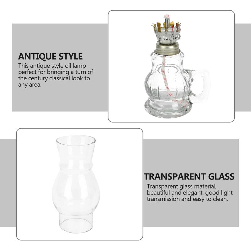 Linterna de aceite de vidrio de estilo Retro, cubierta de vidrio, lámpara de queroseno, herramienta de iluminación para el hogar