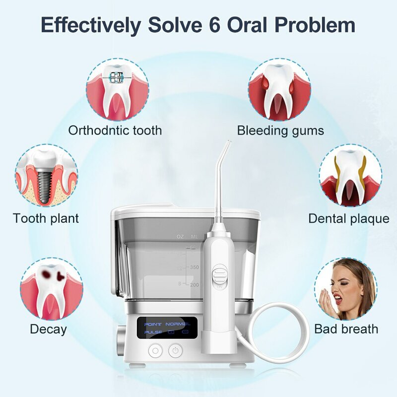 Irigator Oral pembersih gigi, irigator USB 10 tingkat dapat diisi ulang, Jet air gigi portabel 600ML tangki air rumah tangga