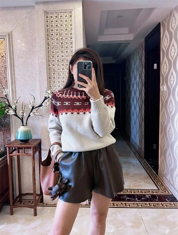 Luxury Brand Autumn Women's Round Neck Sweater Long Sleeved Knitted Base Pattern Pullover Striped Women's Casual Sweater Winter