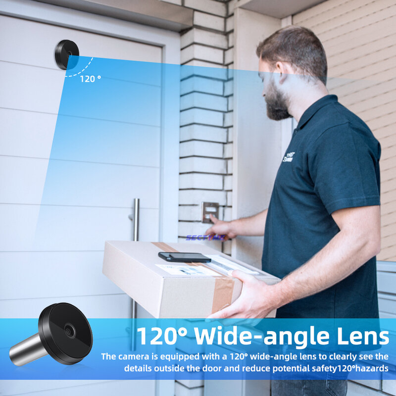 Sectyme 3.5นิ้ว Peephole กริ่งหน้าประตูดิจิตอลกล้อง120องศามุมกว้าง Peephole Viewer สมาร์ทโฮมกลางแจ้ง Cat Eye Doorbell ภาพ