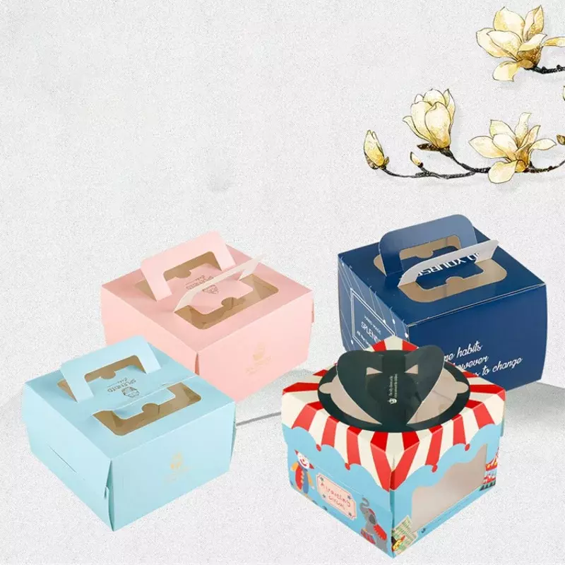 Customized productY52 Portable Bakery Pie Cake Packaging Take Out fast food Box Disposable cake paper box With Window and