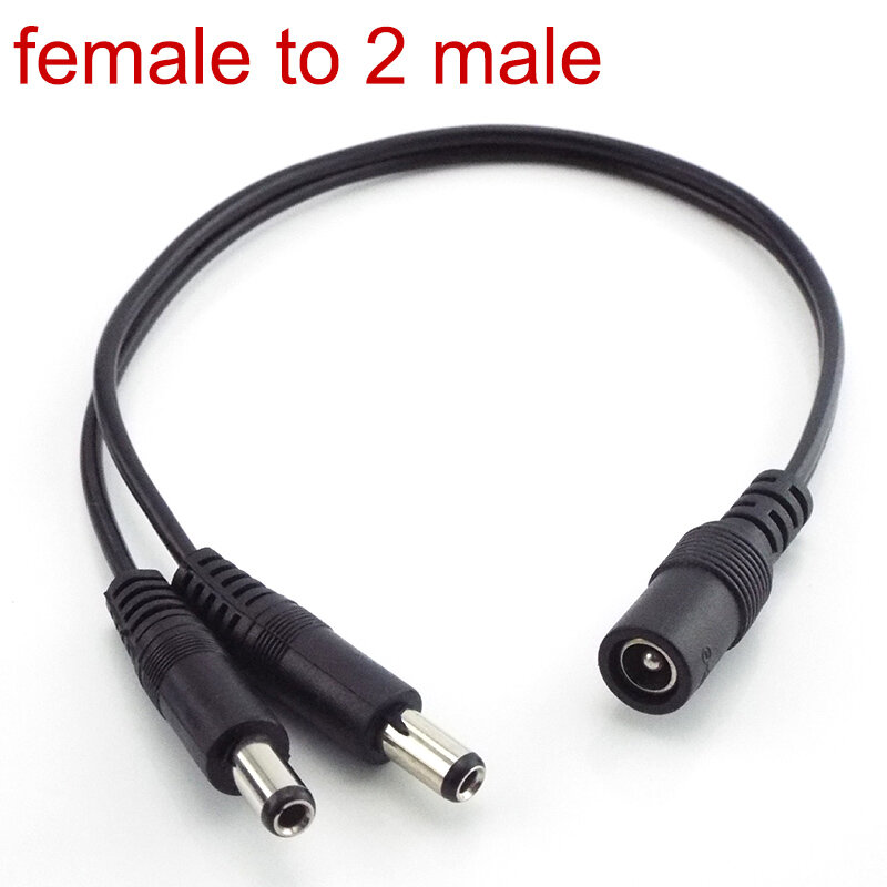 DC Plug Power Splitter cabo para CCTV, LED Strip Light, adaptador de alimentação, 5.5mm * 2.1mm, 1 fêmea para 2 Male Way Connector