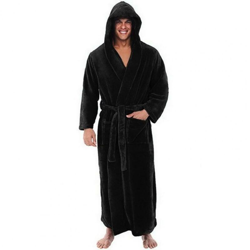 Jubah mandi pria, jubah mandi hoodie Super lembut dengan sabuk yang dapat diatur, warna polos sangat menyerap dengan saku untuk pria