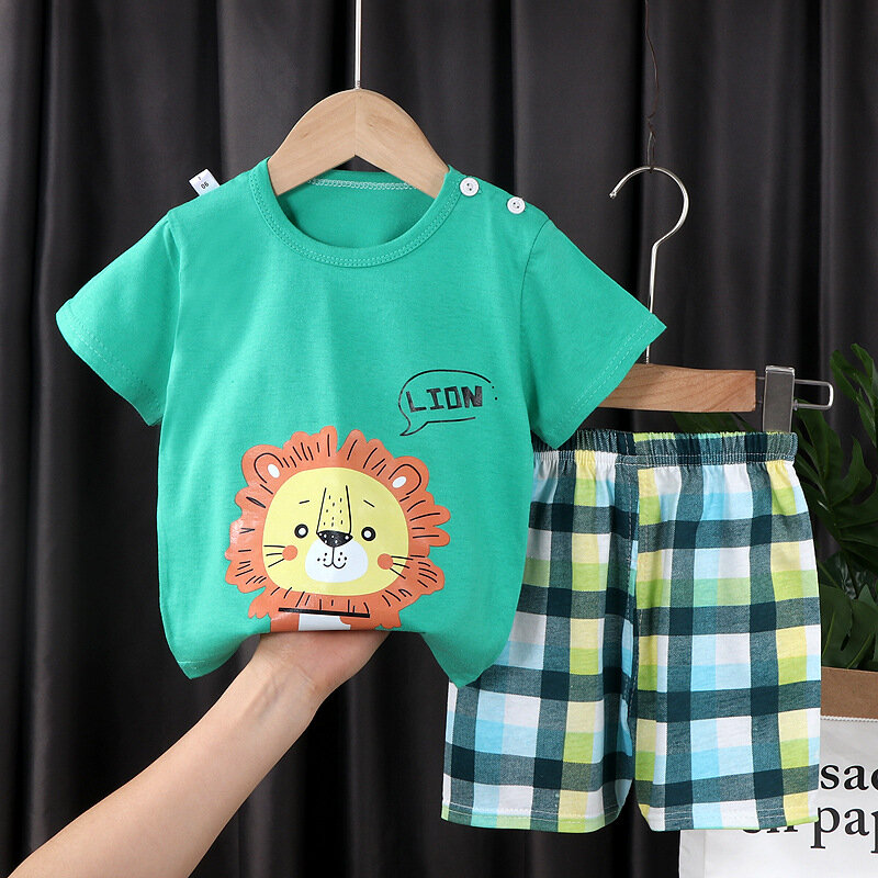 Summer Boys Girls Clothes Set T-shirt+pants 2pcs Children's Clothing Fashion pink Baby OutSet Newborn Baby Suit
