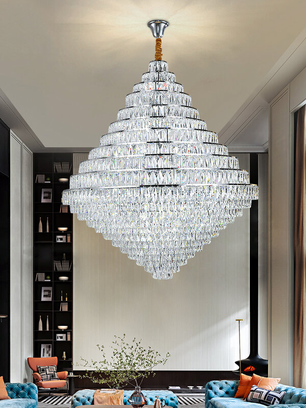 Plafonnier Led suspendu au design moderne en cristal K9, design luxueux, couleur chromé, luminaire décoratif d'intérieur, idéal pour un salon ou une salle de séjour
