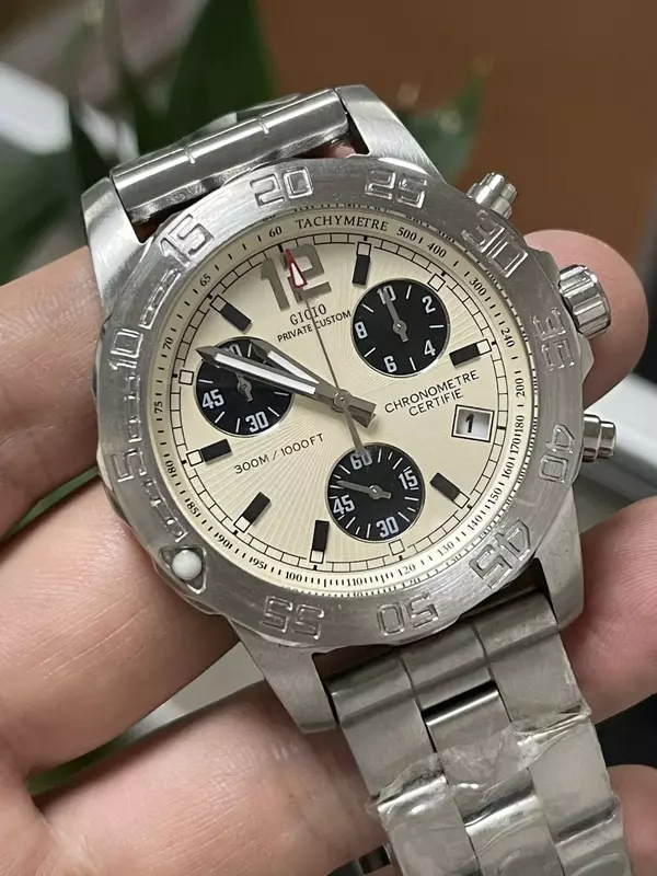 Luxus neue Männer Quarz Chronograph Uhr Edelstahl Armband schwarz blau Leder uhren