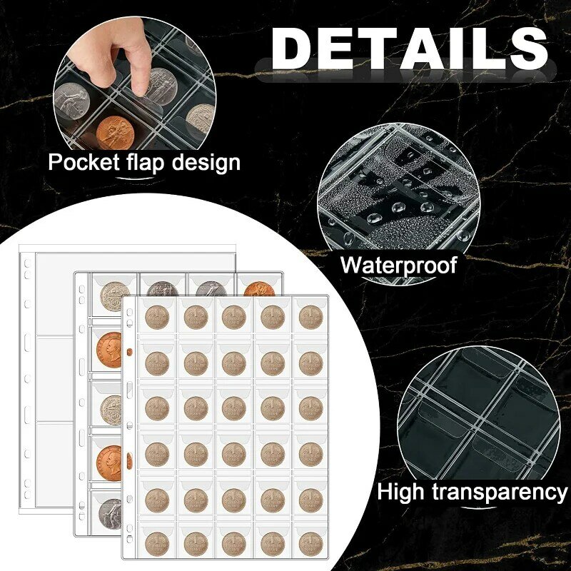 6/9/12/20/30/42 Pocket Coin Pages 10PCS 20PCS Plastic Coin Holders Stamp Collector Supplies for Coin Stamp Currency Collection