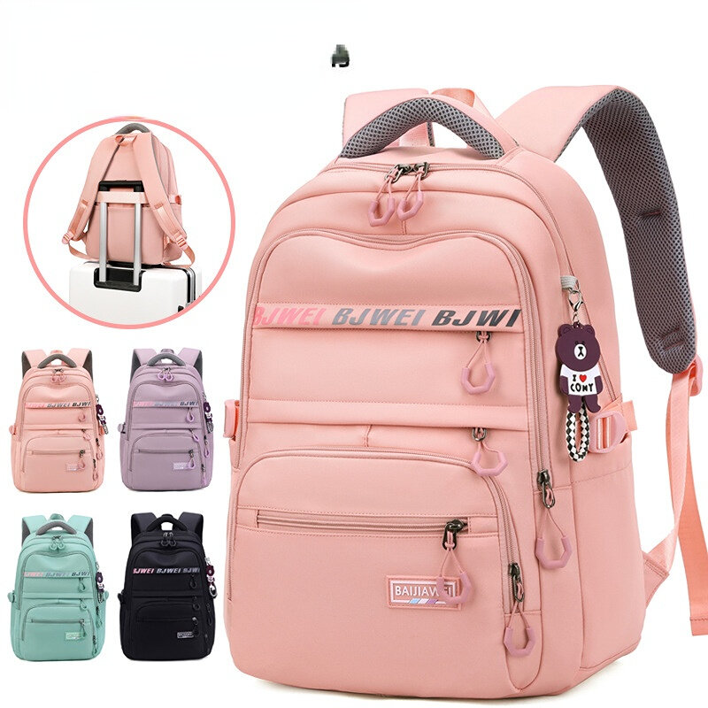 Mochila escolar juvenil de gran capacidad para niña, morral escolar de nailon, mochila informal con múltiples bolsillos, bolsa de viaje