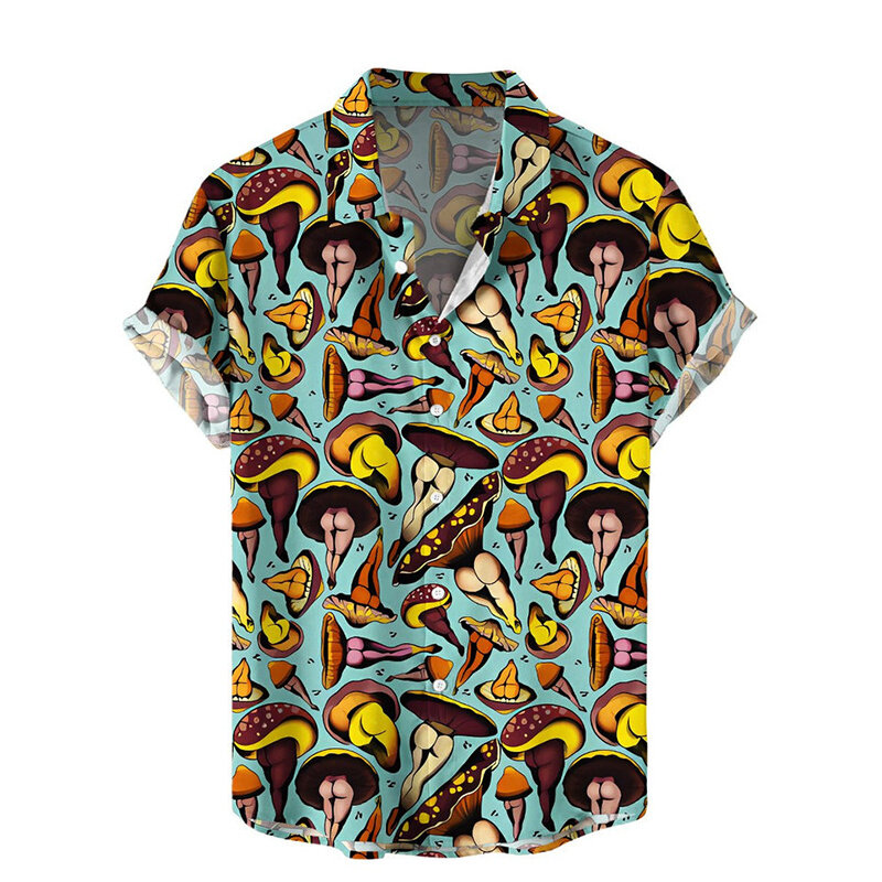 하라주쿠 여름 3D 프린팅 헨타이 스타일 셔츠, 식물 버섯 그래픽 짧은 셔츠, 남성 패션 멋진 블라우스 셔츠 의류, 신제품