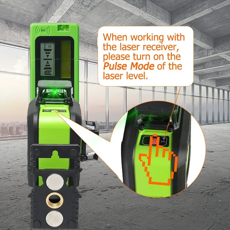 Huepar 레이저 리시버, 레이저 레벨용 야외 레벨 액세서리, 펄스 라인이 있는 적색 녹색 빔