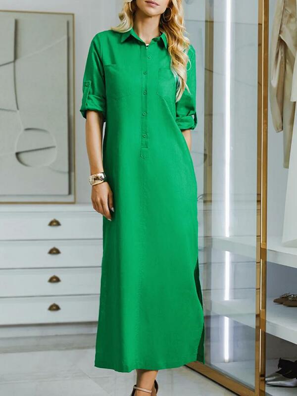Yeezzi urban weiblich elegant einfarbig geteilte Revers hemden Kleid 2024 neue Frühling lange Ärmel lose lässige Büro kleider