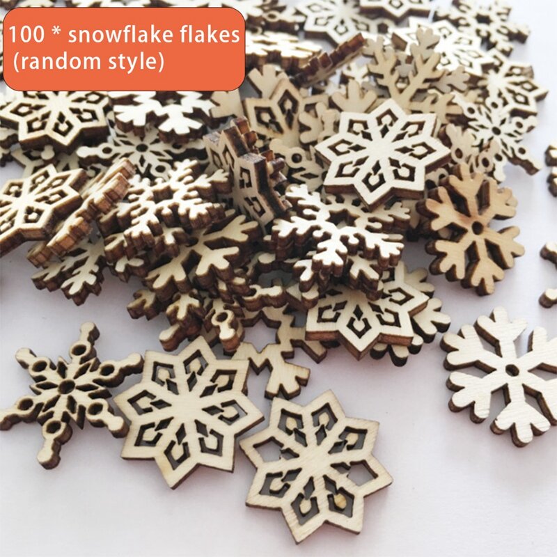 100Pcs Wooden Snowflakes Embellishments Cutouts Craft Ornaments Unfinished Wood Snowflake Hanging Ornaments