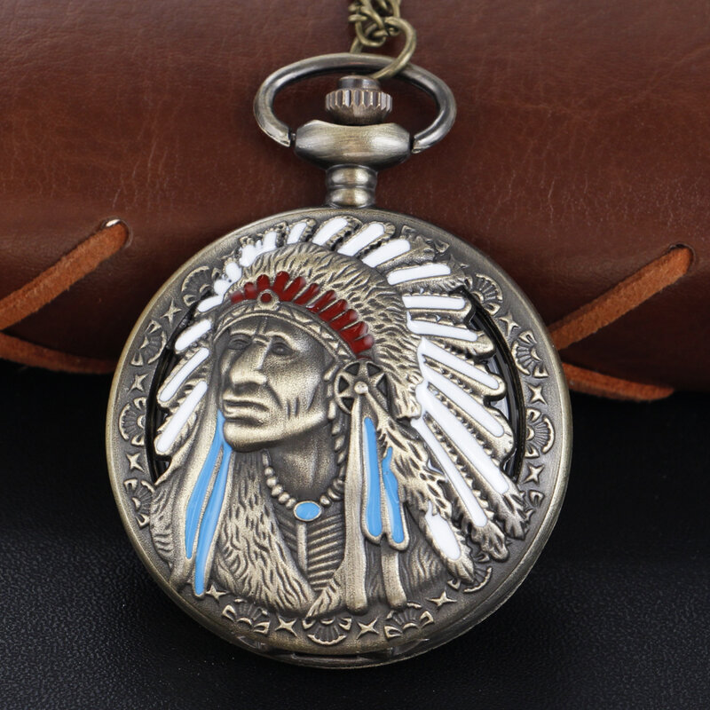 Polowanie plemię Chieftain kwarcowy wisiorek w kształcie zegarka kieszonkowego naszyjnik zegarek z łańcuszkiem brązowy Steam Punk uniwersalny prezent dla chłopców i dziewcząt