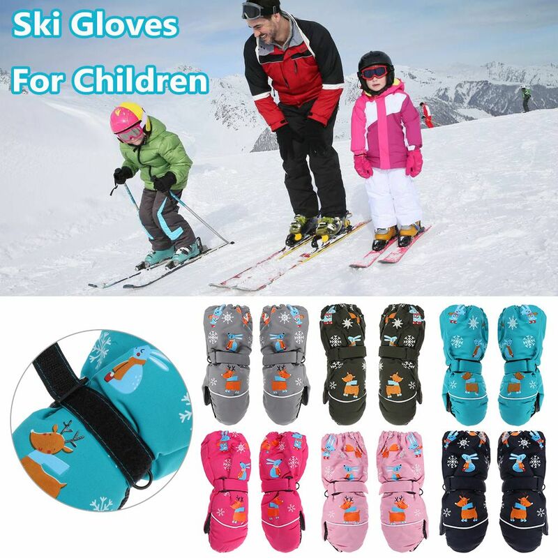 Luvas de esqui grosso e quente para crianças, luvas antiderrapantes, impermeáveis, à prova de vento, esportes ao ar livre, desenhos animados bonitos, inverno