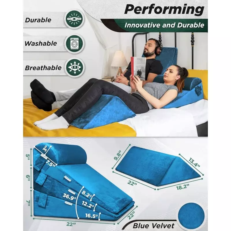 Lunix 5pcs Set di cuscini a cuneo per letto ortopedico, Memory Foam Post-chirurgico per alleviare il dolore alla schiena, alle gambe e al ginocchio, cuscino seduto, Adjus