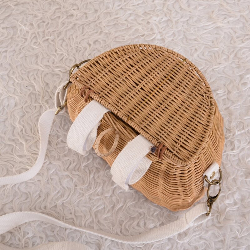Портативная корзина из ротанга, сумка на плечо с длинным ремешком, плетеная детская сумка-мессенджер ручной работы для пикника, реквизит для фотосъемки