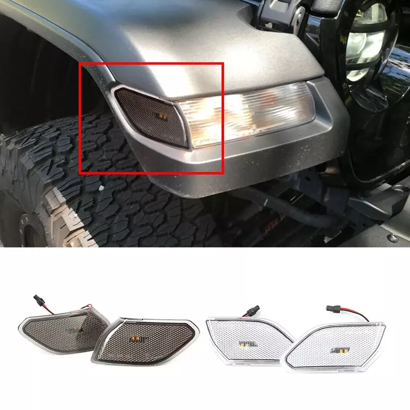 علامات جانبية أمامية للسيارة مصابيح ليد كهرماني ، غلاف دخان ، شفاف ، جيب رانجلر JL