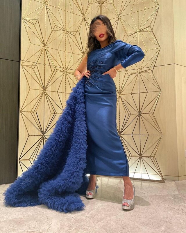Saudi Arabia Prom Dress Evening Satin Beading Pleat Ruched Birthday A-line One-shoulder Bespoke Occasion Gown Midi Dresses